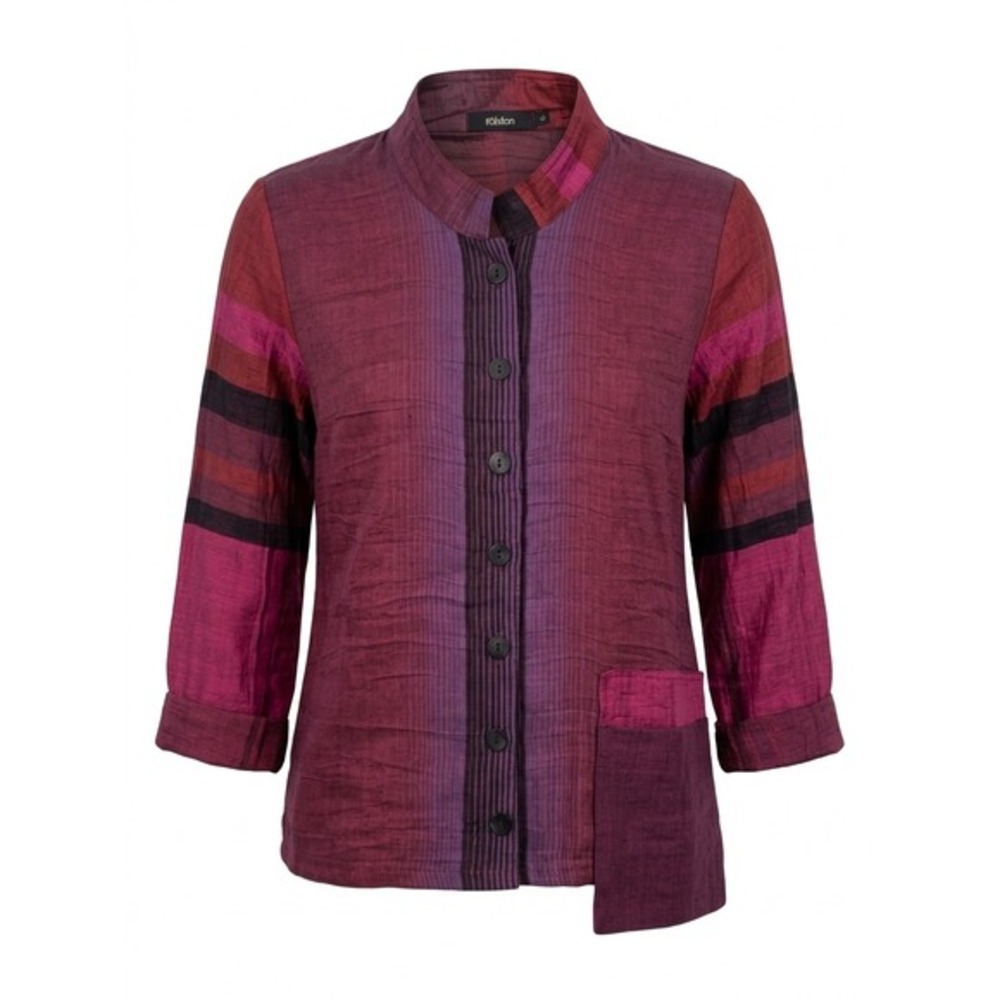 Ralston Pink Purple Striped Linen Blend Crinkle Art to‎ Wear Small Shirt 01223
